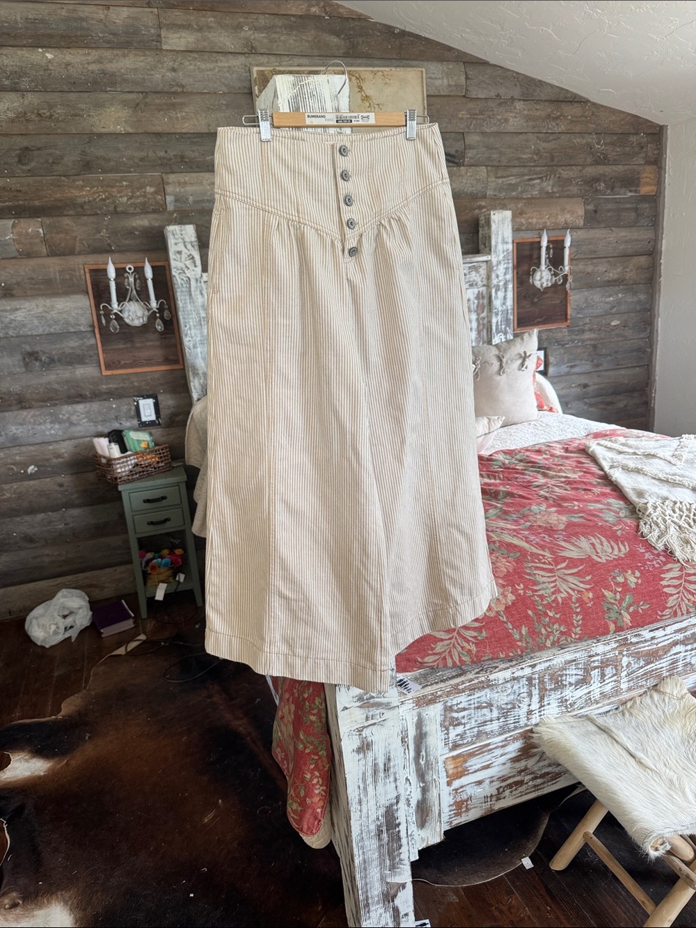 Anthropologie Beige Striped High-Waist Button pants